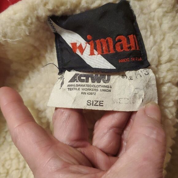 Vintage Red Kent Feeds Wiman Coat Jacket Men's Medium Sherpa Fleece Lined - Picture 9 of 11